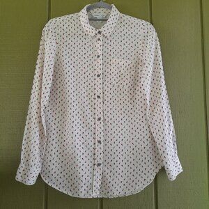 Old Navy The Classic Shirt Size S Cream Red Floral Print Long Sleeve Women's Top